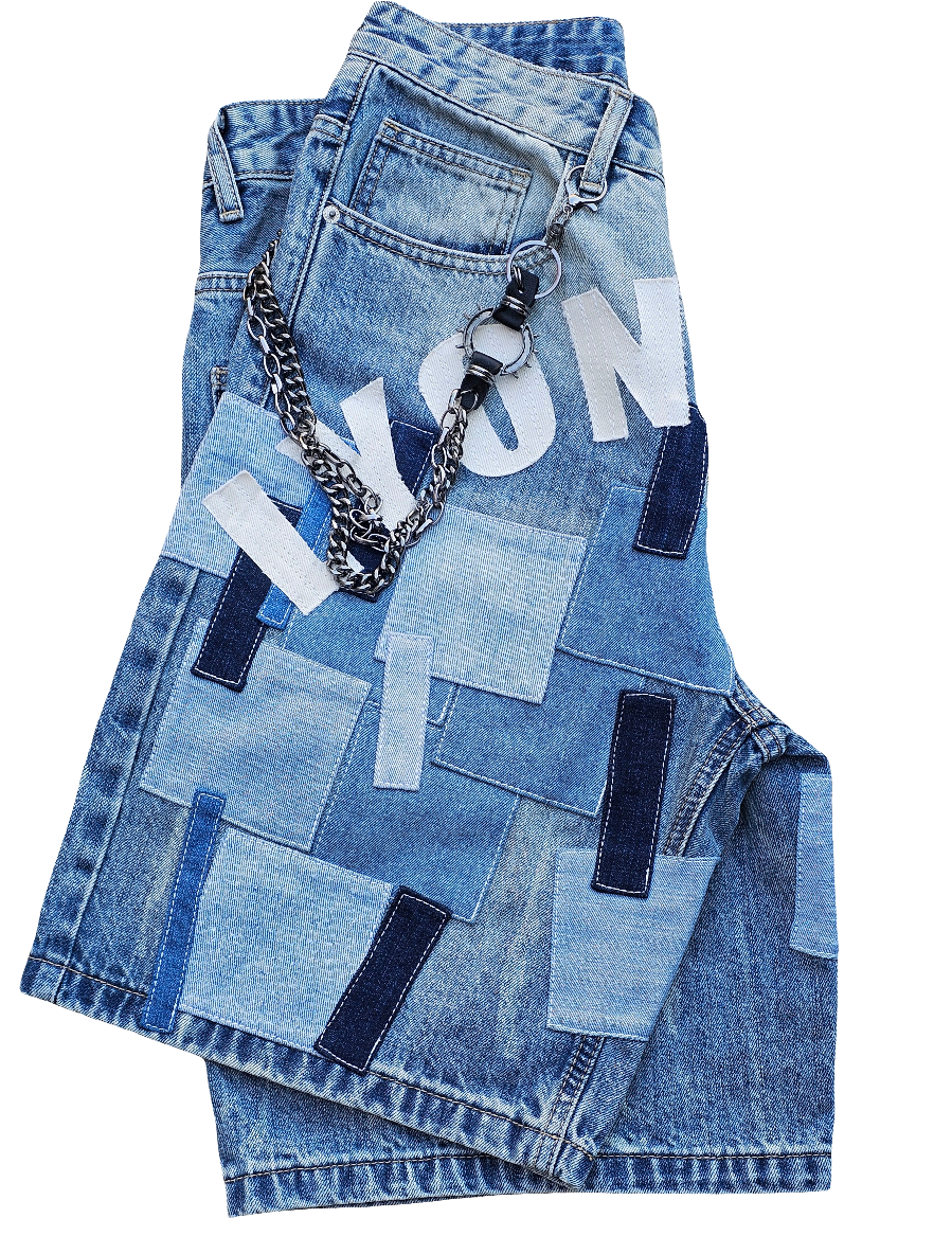 Fade & Flex Patchwork Denim Shorts
