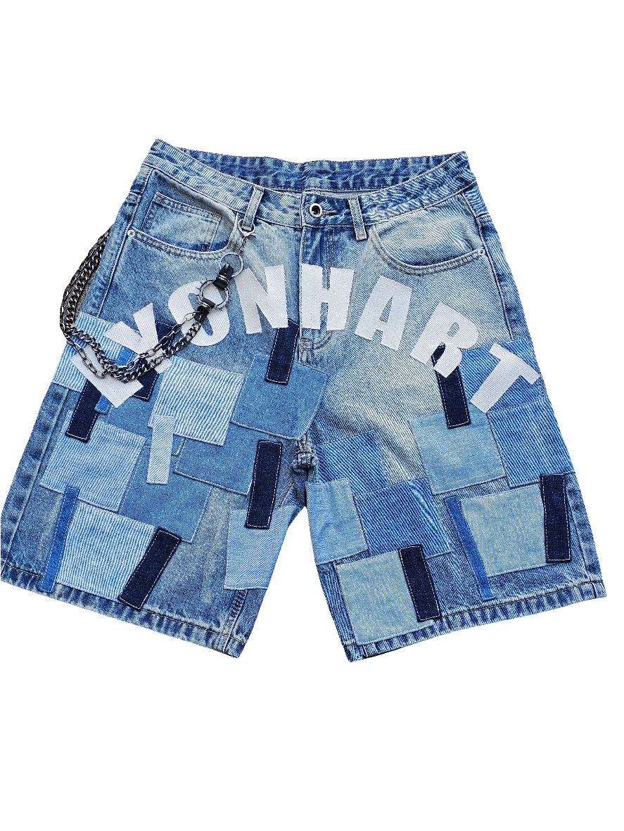 Fade & Flex Patchwork Denim Shorts