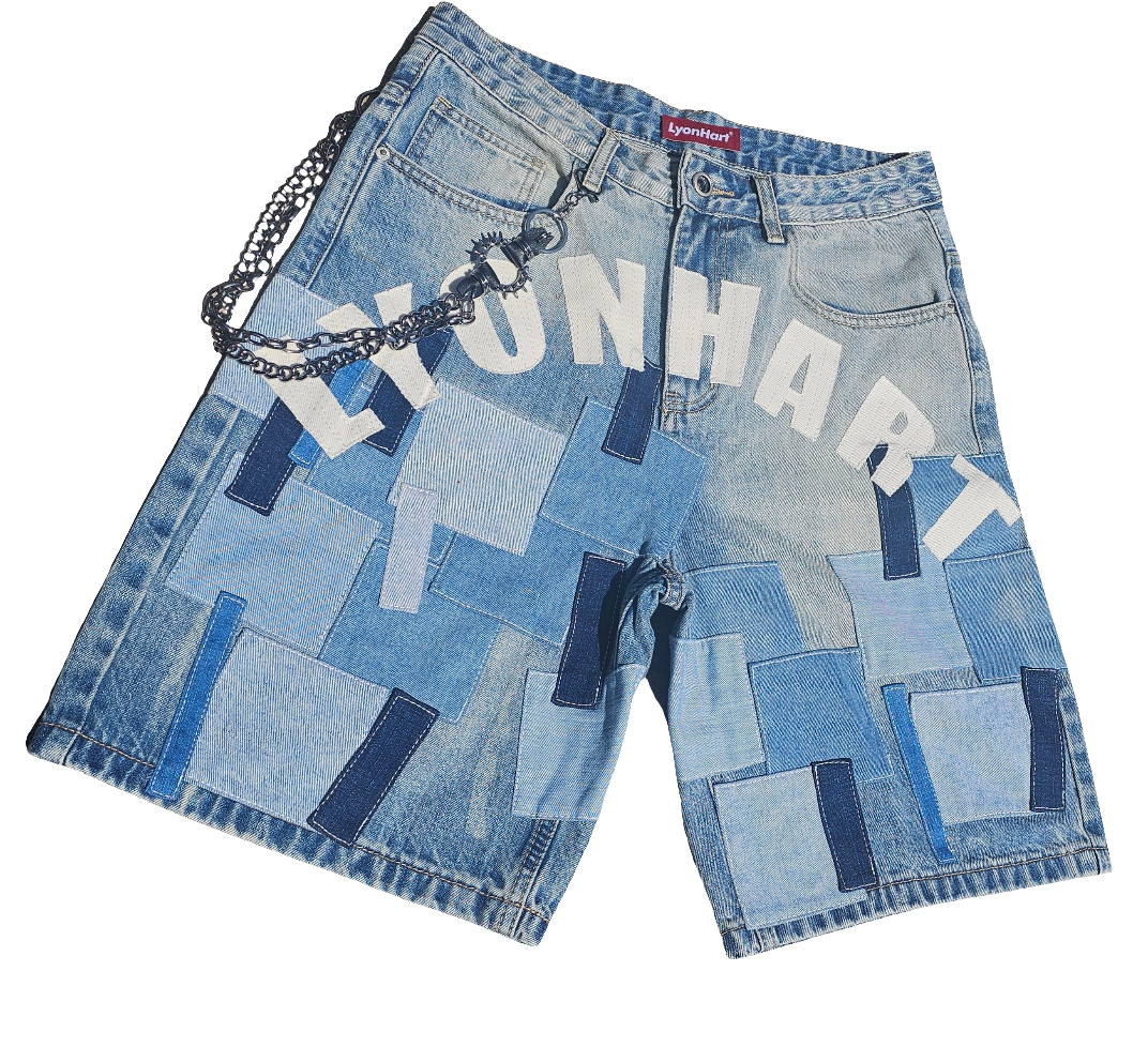 Fade & Flex Patchwork Denim Shorts