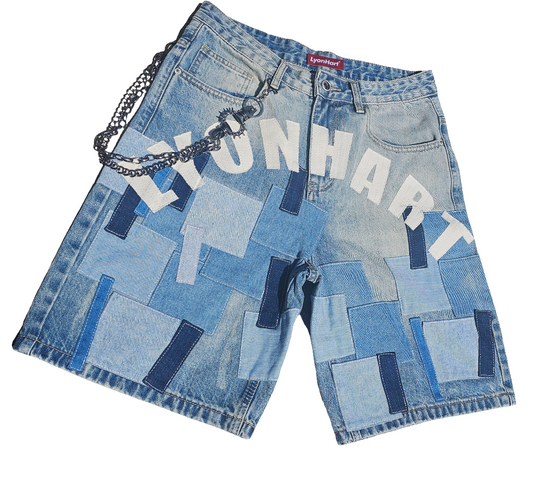 Fade & Flex Patchwork Denim Shorts