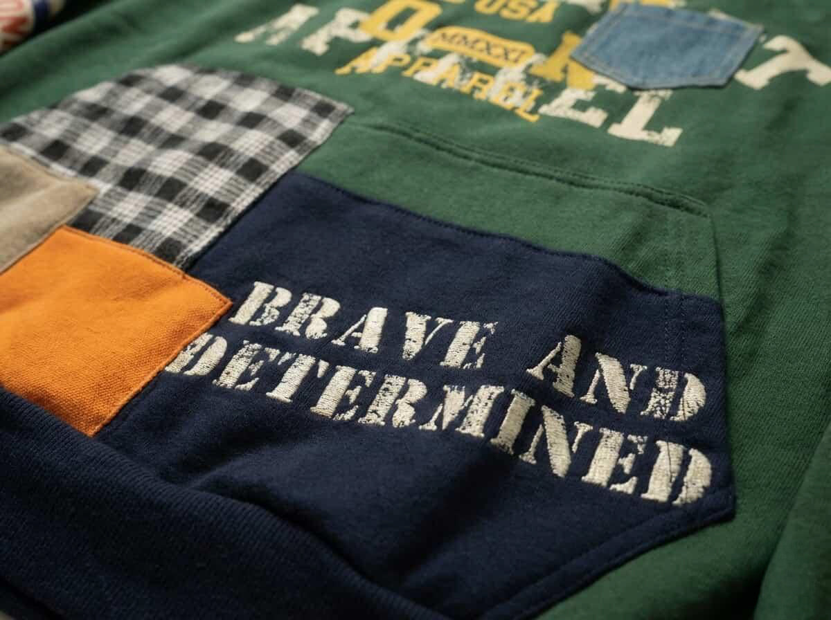 LyonHart Brave & Determined Heritage Patchwork Crewneck